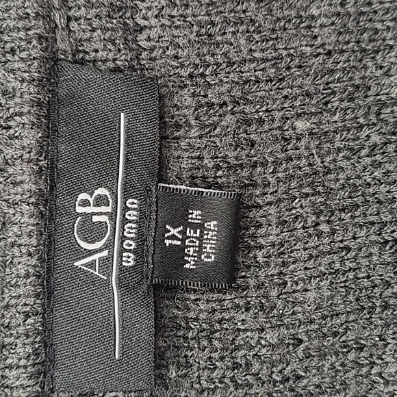 Agb Grey Metallic Striped Cowel Neck Short Sleeve Sweater - 1X - Picture 7 of 9